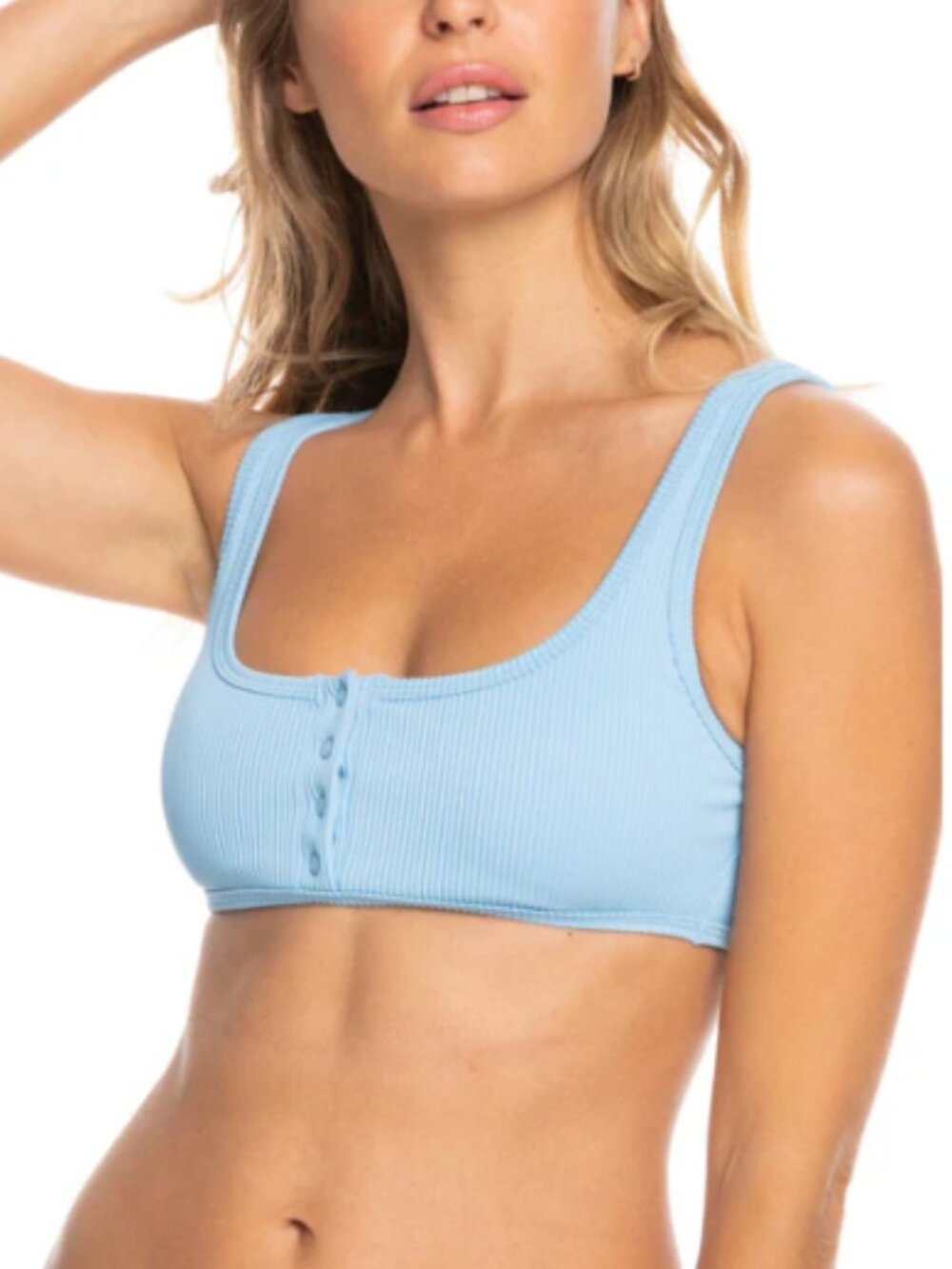 Roxy Baby Blue Ribbed Bralette Bikini Top Swimsuit Snap Front Size Large